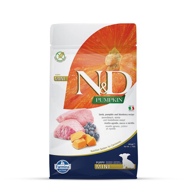 Farmina N&D Grain Free Pumpkin Lamb & Blueberry Mini Breed Puppy Dry Dog Food - 800 gm