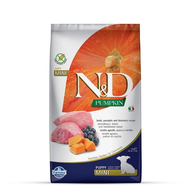 Farmina N&D Grain Free Pumpkin Lamb & Blueberry Mini Breed Puppy Dry Dog Food - 2.5 kg