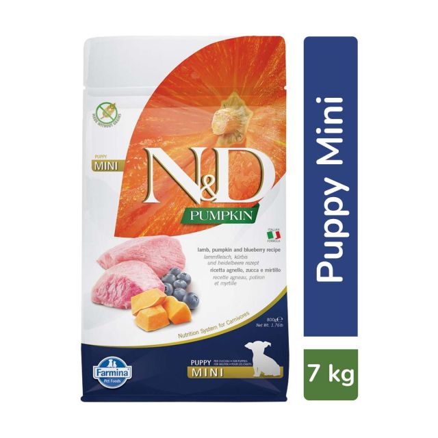 Farmina N&D Grain Free Pumpkin Lamb & Blueberry Mini Breed Puppy Dry Food - 7 kg