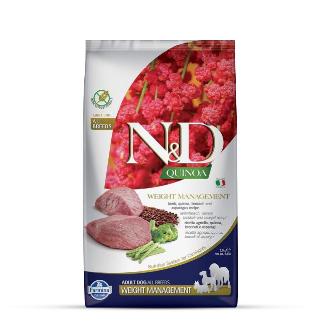 Farmina N&D Grain Free Quinoa Weight Management - (Lamb, Broccoli & Asparagus) Adult All Breeds Dry Dog Food - 2.5 kg