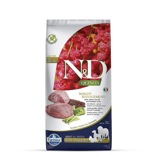 Farmina N&D Grain Free Quinoa Weight Management - (Lamb, Broccoli & Asparagus) Adult All Breeds Dry Dog Food - 7 kg