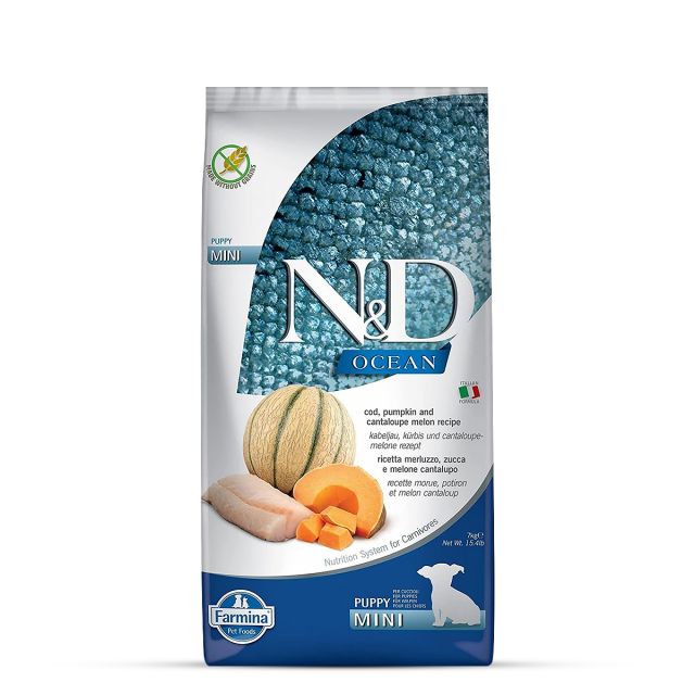 Farmina N&D Ocean Cod, Pumpkin & Cantaloupe Melon Mini Breed Puppy Dry Dog Food - 7 Kg