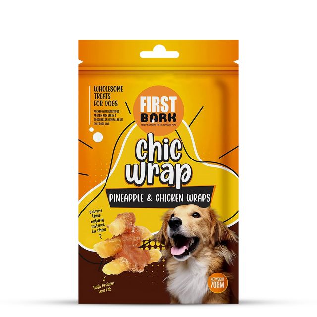 First Bark Chic Wrap Pineapple & Chicken Wrap Wholesome Treats for Dogs - 70gm