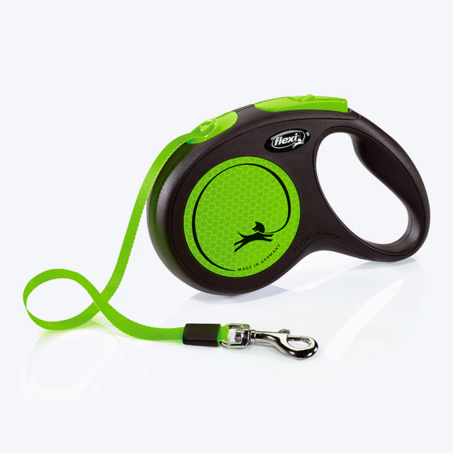 Flexi Neon Tape Retractable Dog Leash-S-Green