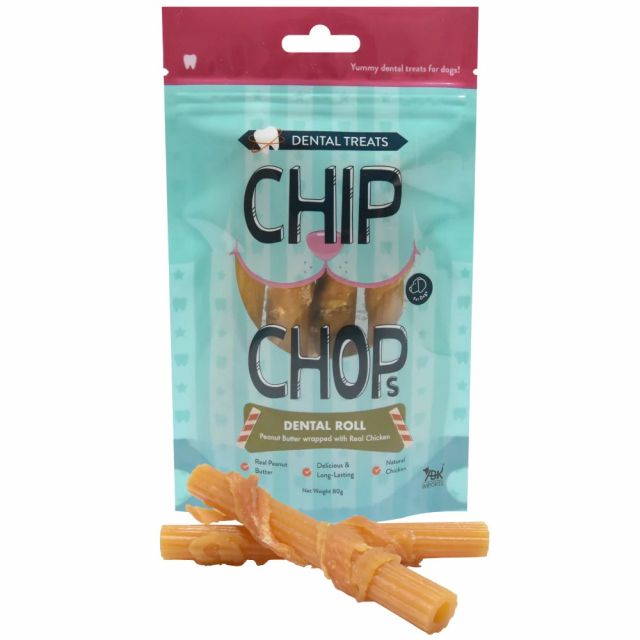 Chip Chops Dental Roll Peanut Butter Wrapped with Real Chicken Dog Treat - 80 gm