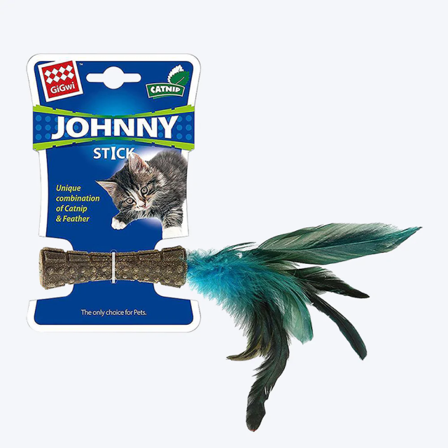 Gigwi Catnip Johnny Stick with Natural Feather Blue/Natural Cat Toy