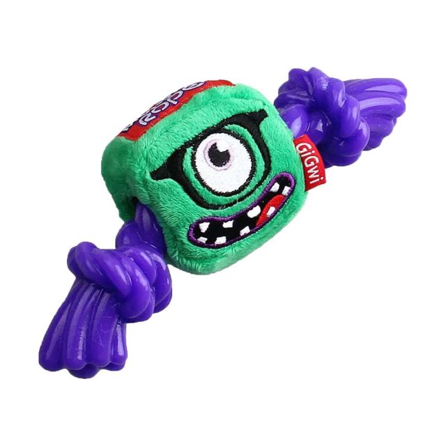 Gigwi Green Monster Rope' Squeaker Inside Plush/TPR Dog Toy Assorted Color - Small