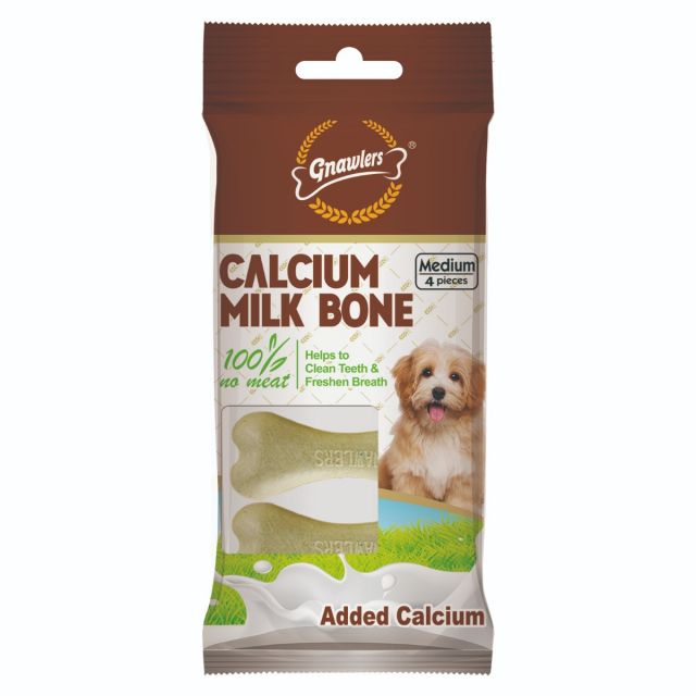 Gnawlers Calcium Milk Bone No Meat with Added Calcium 4 in 1 Medium Dog Dental Treat - 90 gm (7.62 cm)