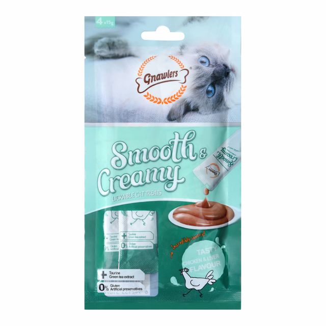 Gnawlers Creamy Treat Tasty Chicken & Liver Cat Treat - 15 gm (4 Pouches)