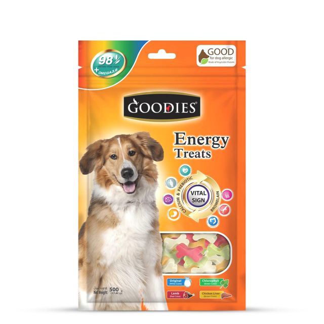 Goodies Energy Treats Cut Bone Orignal, Lamb, Chlophyll & Chicken Liver Flavour Dog Dental Treat - 500 gm
