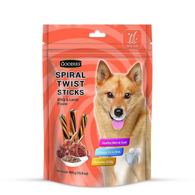 Goodies Spiral Twist Sticks BBQ & Lamb Flavour Dog Dental Treat - 450 gm