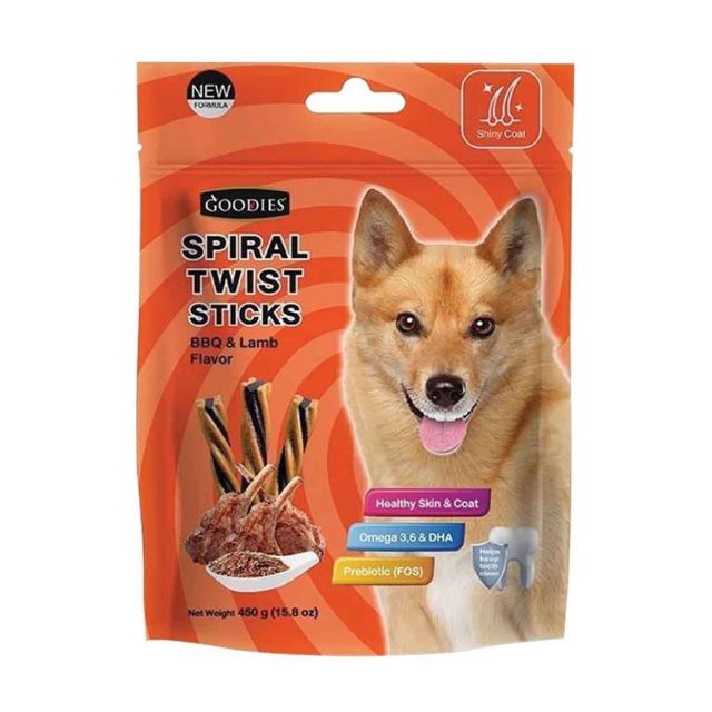 Goodies Spiral Twist Sticks BBQ & Lamb Flavour Dog Dental Treat - 450 gm