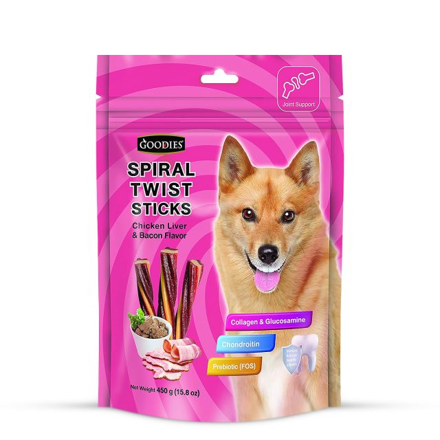 Goodies Spiral Twist Sticks Chicken Liver & Bacon Flavour Dog Dental Treat - 450 gm