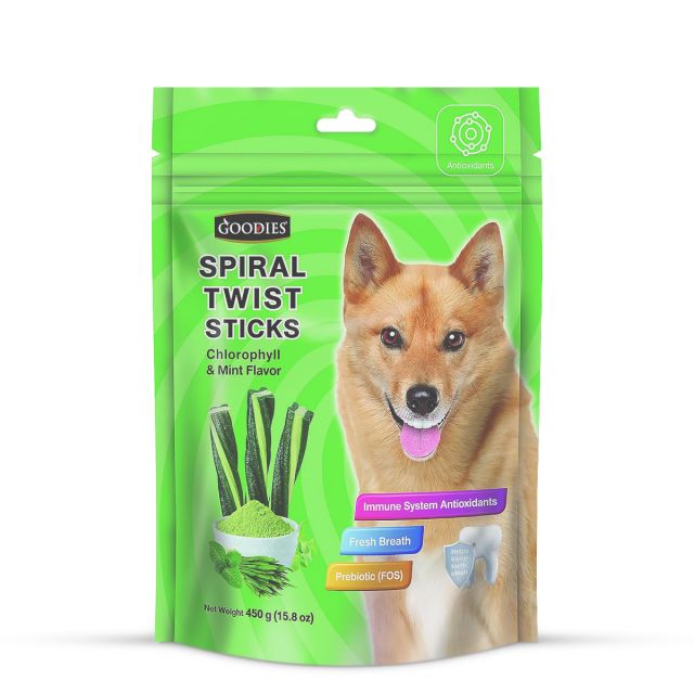 Goodies Spiral Twist Sticks Chlorophyll & Mint Flavour Dog Dental Treat - 450 gm