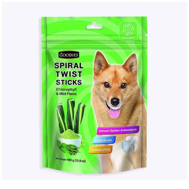 Goodies Spiral Twist Sticks Chlorophyll & Mint Flavour Dog Dental Treat - 450 gm