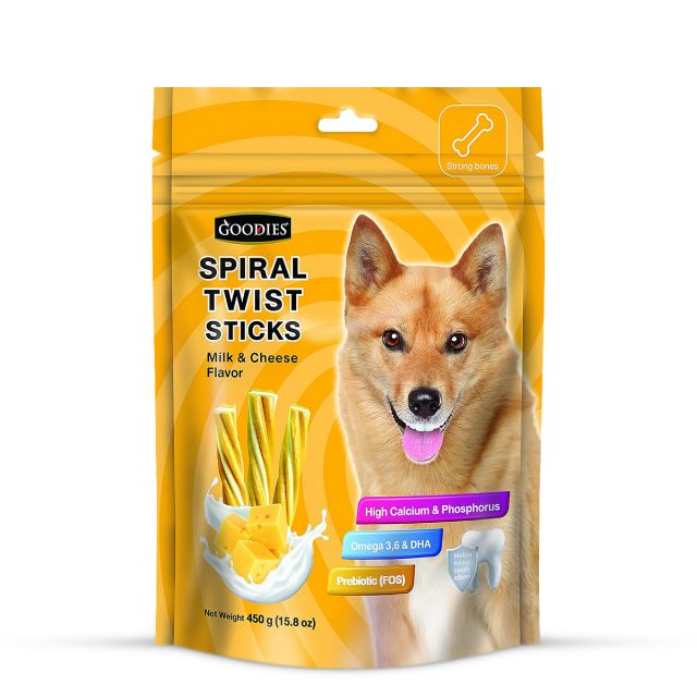 Goodies Spiral Twist Sticks Milk & Cheese Flavour Dog Dental Treat - 450 gm