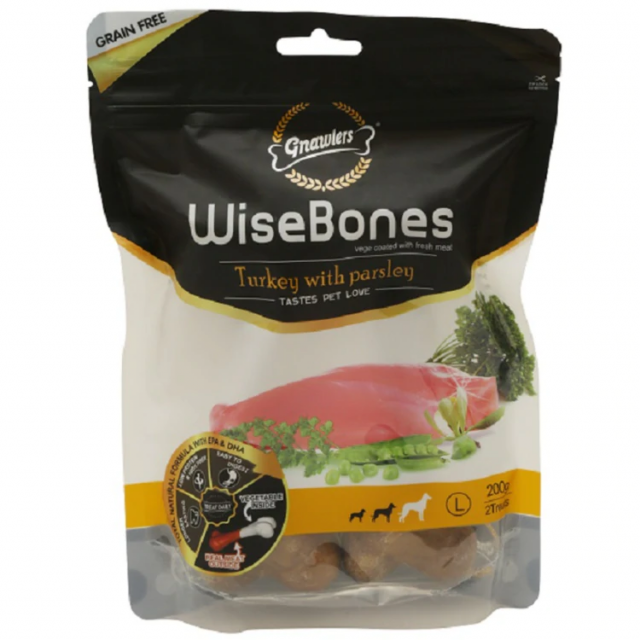 Gnawlers Wisebone Turkey with Parsley Large Dog Treat -  200 gm