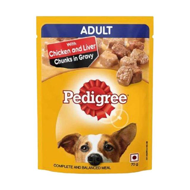 Pedigree Chicken & Liver Chunks in Gravy Adult Wet Dog Food - 70 gm Pouch