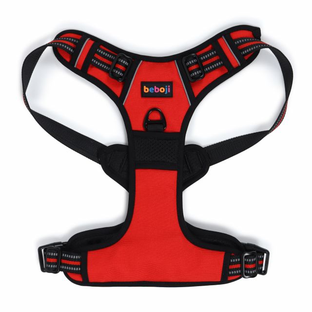 beboji Padded Adjustable  Dog Harness with Reflective Tape & Ergonomic Grip Handle for Medium and Large Dogs-L-Red