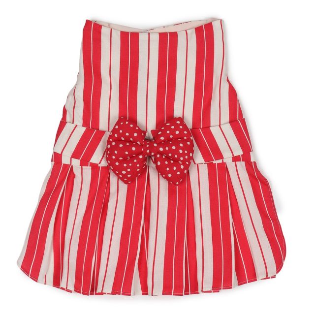 beboji Pink Striped Frock for Dogs with Bow Tie-2XL