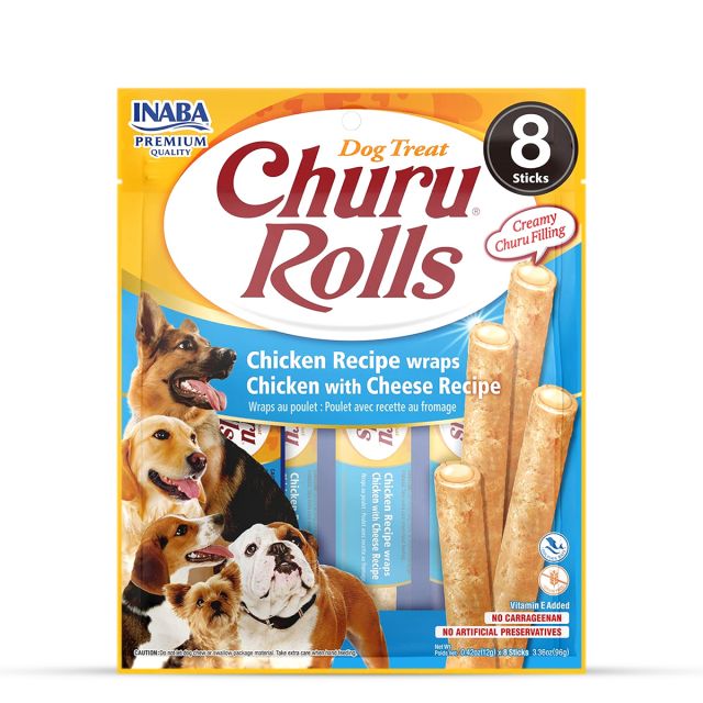 Inaba Churu Rolls Chicken with Cheese Recipe Dog Treat- 96 gm (8 Sticks)