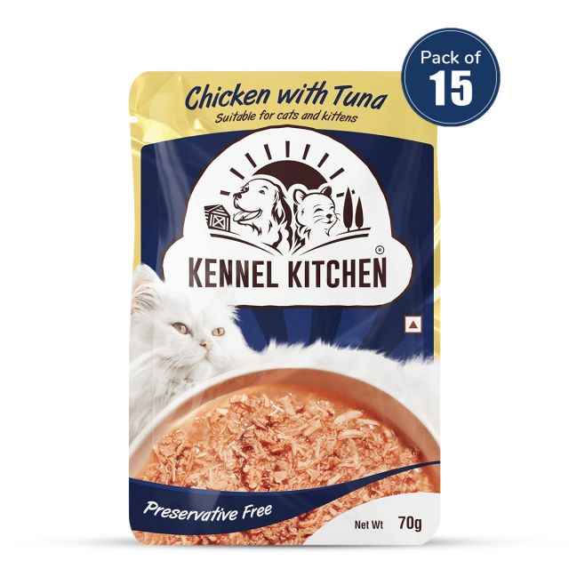 Kennel Kitchen Chicken With Tuna Shreds In Gravy  Kitten/Adult Wet Cat Food (Pack Of 15 )