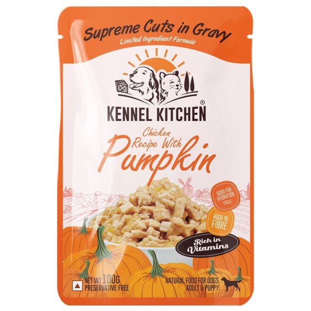 Kennel Kitchen Supreme Cuts in Gravy Chicken Recipe with Pumpkin Puppy/Adult Wet Dog Food - 100 gm (Pack Of 12)