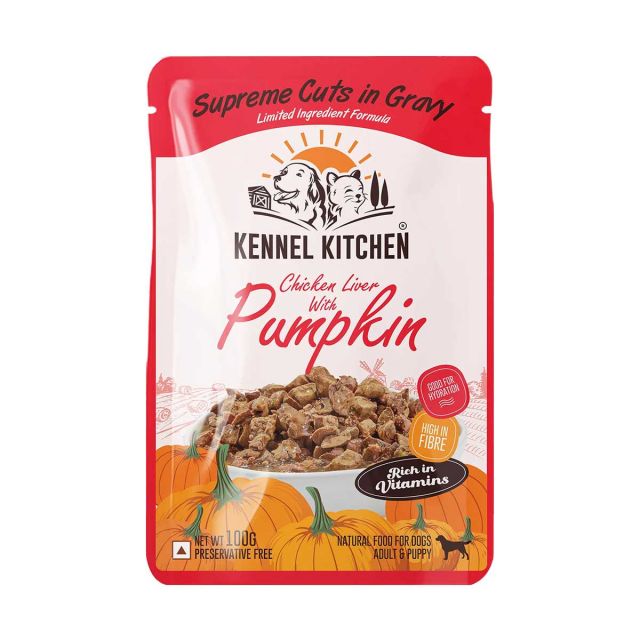 Kennel Kitchen Supreme Cuts in Gravy Chicken Liver  with Pumpkin Puppy/Adult Wet Dog Food - 100 gm