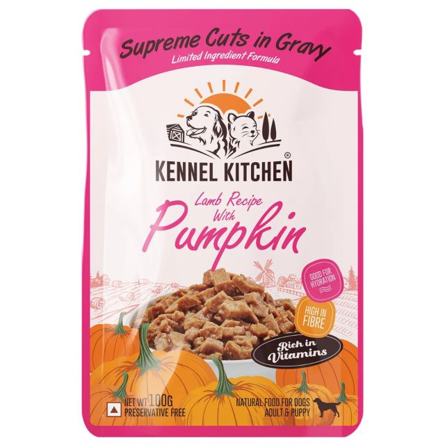 Kennel Kitchen Supreme Cuts in Gravy Lamb Recipe with Pumpkin Puppy/Adult Wet Dog Food - 100 gm