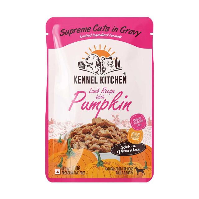 Kennel Kitchen Supreme Cuts in Gravy Lamb Recipe with Pumpkin Puppy/Adult Wet Dog Food - 100 gm