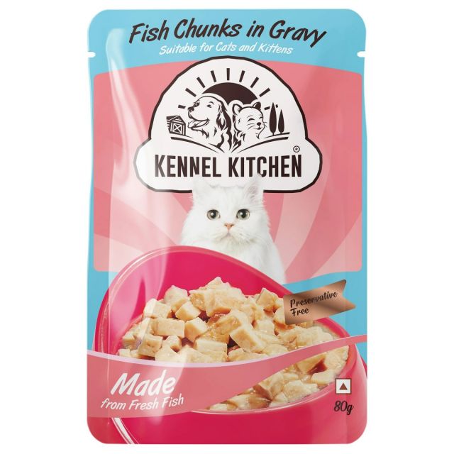 Kennel Kitchen Fish Chunks In Gravy  Kitten/Adult Wet Cat Food (Pack Of 15 )