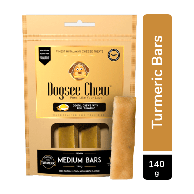 Dogsee Chew Turmeric Medium Bars Long-Lasting Dental Chews For Medium Dogs - 140 gm