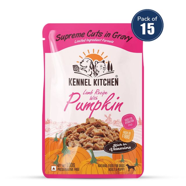 Kennel Kitchen Supreme Cuts In Gravy Lamb With Pumpkin  Puppy/Adult Wet Dog Food (Pack Of 15)