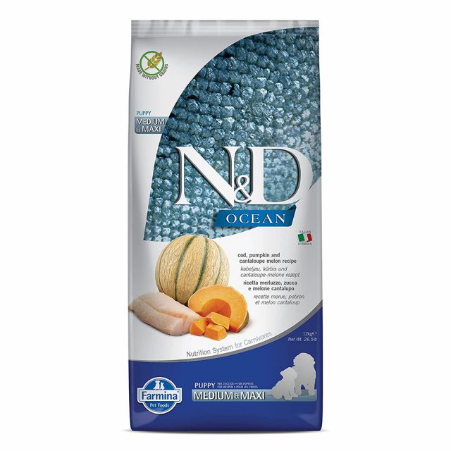 FARMINA N&D Ocean COD Pumpkin & Cantaloupe Melon Puppy Dry Food - Medium & Maxi Breed - 2.5 kg