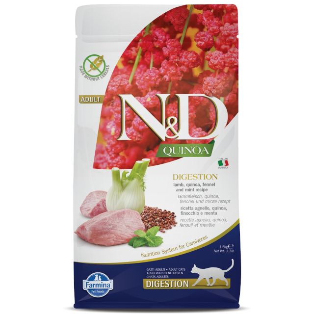 Farmina N&D Grain Free Quinoa - Digestion (Lamb, Fennel & Mint) Adult Dry Cat Food - 1.5 kg