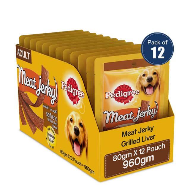Pedigree Meat Jerky Grilled Liver Adult Dog Meaty Treat - 80 gm (Pack Of 12)