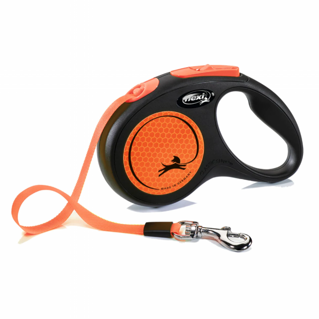 Flexi Neon Tape Retractable Dog Leash-S-Orange