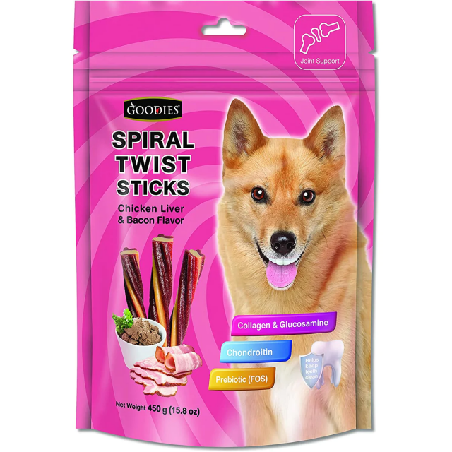 Goodies Spiral Twist Sticks Chicken Liver & Bacon Flavour Dog Dental Treat - 450 gm