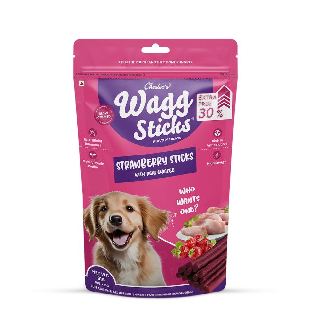 Chesters Wagg Sticks- Strawberry Sticks Dog Treats - 70 gm