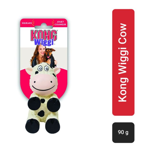 Kong Wiggi Cow Squeaky Dog Toy White-Black - Small