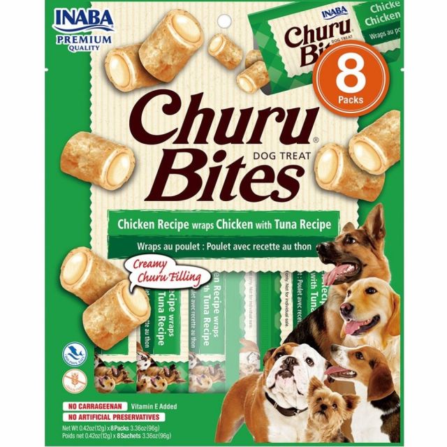 Inaba Churu Bites Chicken Recipe Wraps - Chicken With Tuna Filling  Dog Treat - 96 gm 