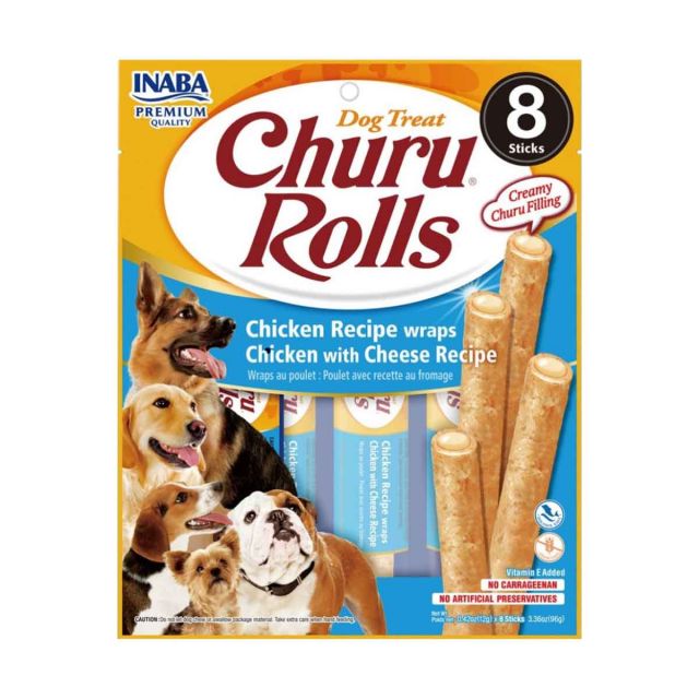 Inaba Churu Rolls Chicken with Cheese Recipe Dog Treat- 96 gm (8 Sticks)