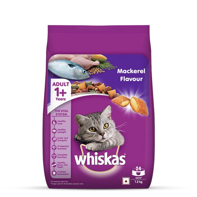 Whiskas Adult (+1 year) Mackerel Flavour Dry Cat Food - 1.2 kg