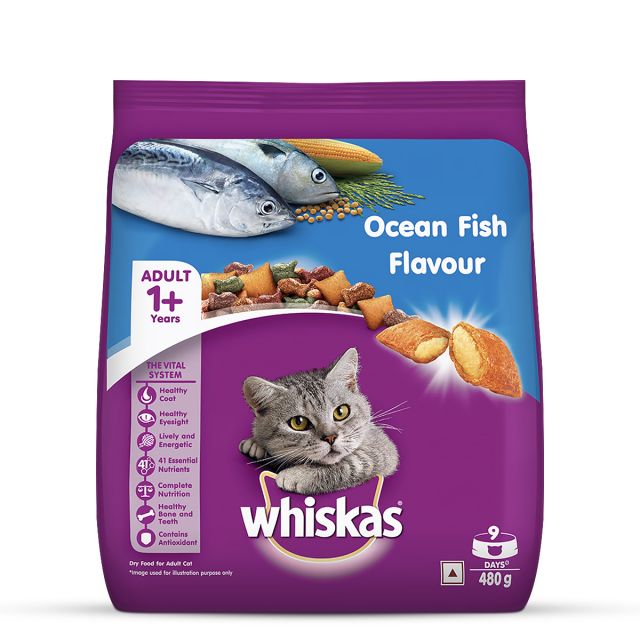 Whiskas Adult (+1 year) Ocean Fish Flavour Dry Cat Food -480 gm