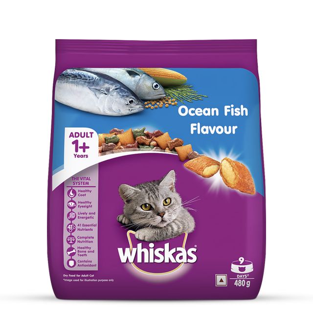 Whiskas Adult (+1 year) Ocean Fish Flavour Dry Cat Food -480 gm