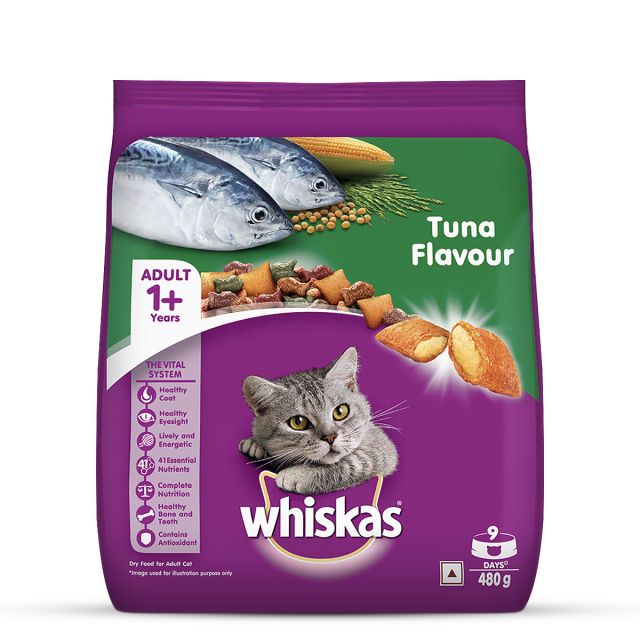 Whiskas Adult (+1 year) Tuna Flavour Dry Cat Food - 480 gm