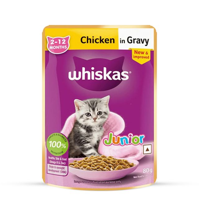 Whiskas Kitten (2-12 months) Chicken in Gravy Wet Food - 80 gm