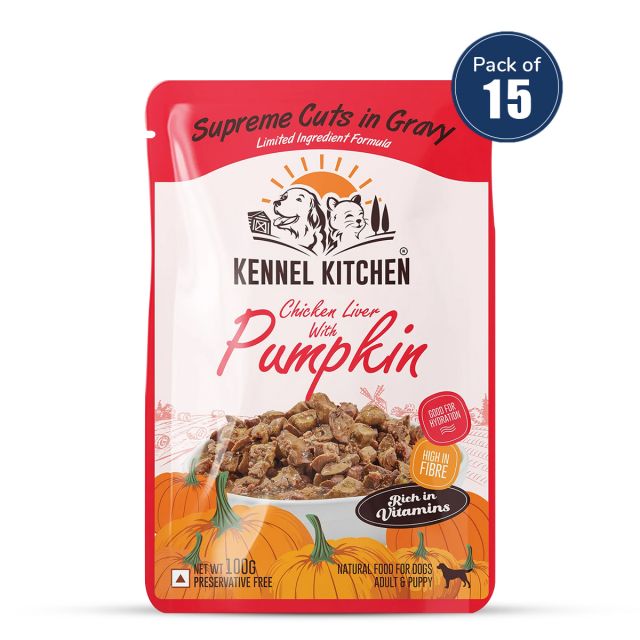 Kennel Kitchen Supreme Cuts In Gravy Chicken Liver With Pumpkin  Puppy/Adult Wet Dog Food (Pack Of 15 )
