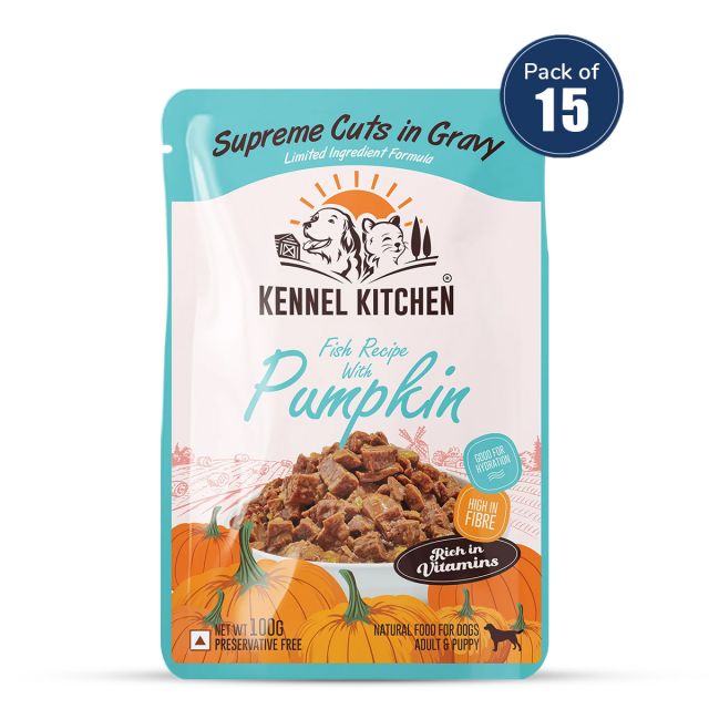 Kennel Kitchen Supreme Cuts In Gravy Fish With Pumpkin  Puppy/Adult Wet Dog Food (Pack Of 15)