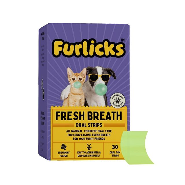 Furlicks Fresh Breath Oral Strips for Dogs & Cats - Spearmint Flavor